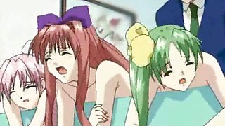 Flirty hentai honeys getting slits fingered and fucked by a