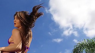 Brunette wife with big boobs gives blowjob