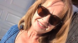 Petite Blonde MILF Solo Masturbation with Dildo in Dressing Room - Creamy Orgasm Outdoor