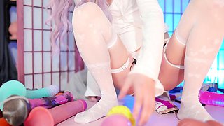 Stacked brunette goes solo toys and masturbation