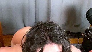 Cumshot for brunette after pov blowjob
