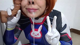 Fermerino as D.Va in Steamy Cosplay Performs BDSM Nosehook Restraint During Deepthroat B