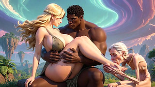 90 Year Old Granny Foot Slave - Licking Girl's Feet While on Black Man's Lap