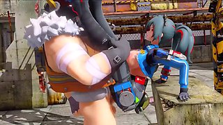 Busty 3d animated Zhu Yuan is punishing a strong man with her pussy