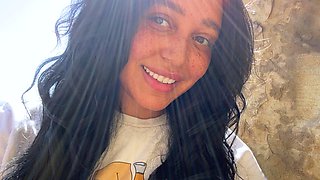 Beautiful Brunette Big Boobs Rides Fake Cock
