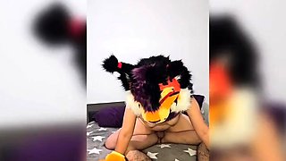 Amateur masked couple fucking passionately and intensely