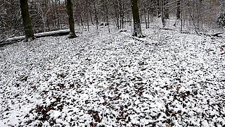 Throwing snow balls on her naked pussy - whole girl naked in winter wonderland