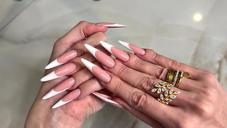 French Manicure Long Nails and Long Fingers