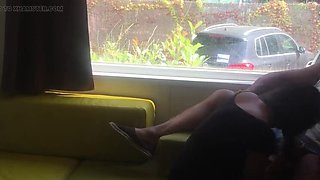 Risky Public Blowjob In Front Of Window - Hot Brunette MILF Wife On Her Knees Outdoor Camping