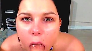 Hot Amateur Wife Gagging on Cumshot in Throat When Giving Best Slow Blowjob Deepthroat