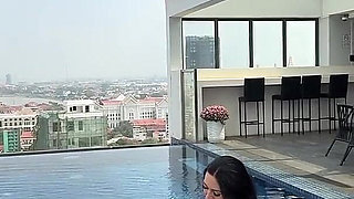 Mini Dress, Bare Legs, Roof Top Pool
