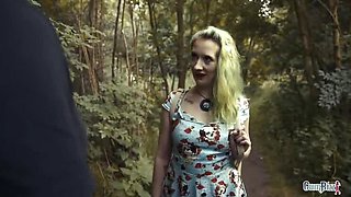 Naughty College Girl Linda Lush Gets Bukkaked by Flashers in the Woods