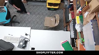 Short Haired Brunette Teen Caught Shoplifting Gets Fucked By Security Guard