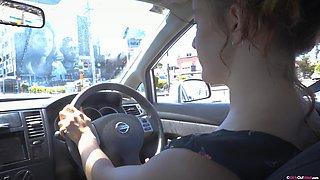 Lovely Amateur Jessie Fingers Her Hairy Pussy in the Car Wash