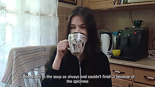 A Friend Came to Drink Coffee but She Received a Portion of Cum in Her Mouth!!!