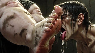 Giantess Massive SSBBW Foot Worship - Male Slave Licking Her Big Feet
