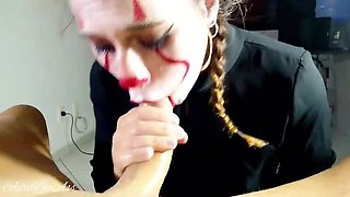 Halloween IT girl swallows all cum – April BigAss amateur teen POV blowjob