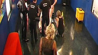 Blonde Slut Gangbanged Hard by Multiple Men in Live Scene
