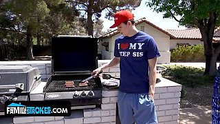 Stepdad and Stepbrother Double Team 18 Year Old Penelope in Family Fun - Hardcore Blowjob and Rough Sex