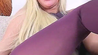 Auntjudys - Hot Blonde MILF Mishel Plays in Purple Pantyhose