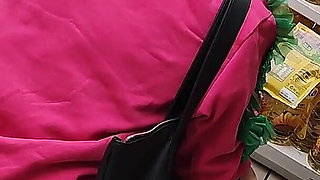 Crazy Rebeca Addams in Jeans Buttcrack at the Supermarket