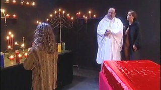 Naughty mega-bitch gets pulverized in church
