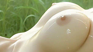 Beautiful Nude Woman with Honey Brown Hair Gentle Clit Circles by Stream