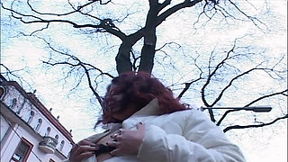 Snowy Exhibitionist Flashes Pussy and Ass in Public