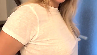 Going to Frankfurt Now Without a Bra and with a Sheer Top