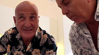 Fat old bastard tremendous threesome with sexy young babes