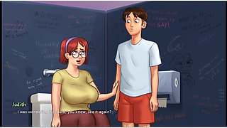 Summertime Saga - Gameplay - Roleplay - Taboo - Judith Big Saggy Boobs Pressing and Handjob