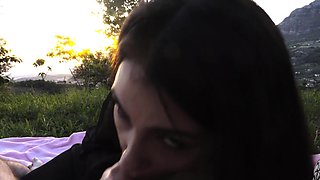 Brunette from village blowjob outdoors