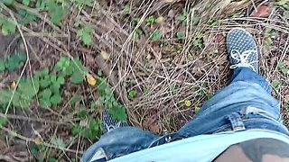 Public Risky POV Masturbation - Skinny Brunette Teen Solo in Forest
