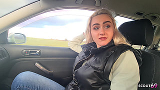 German Blonde Hitchhiker Pick up and Get Risky POV Outdoor Fuck in Car