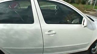 Couple sex outdoors by the car