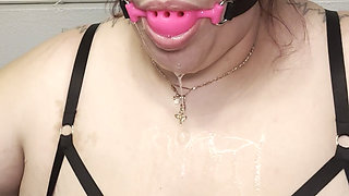 Big Tits, Lots of Spit & a Ball Gag Solo Fun