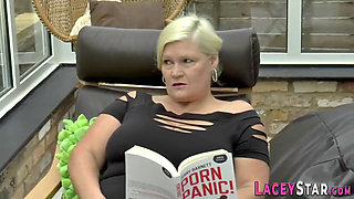 Busty British grandma Lacey Starr drilled in the tits and takes a rough anal pounding