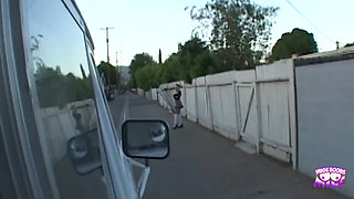 A Blonde Cutie Gets Stopped on the Street and Fucked with the Ice Cream Guy.