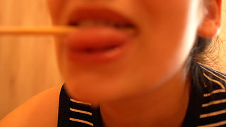 I’m Sucking and Licking a Popsicle, Playing with It Using My Lips and Mouth.