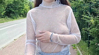 I Walk Around the City in a Transparent T-shirt and Flash My Breasts Outdoor