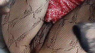 Home Porn with Charming Girl in Sexy Ripped Black Pantyhose