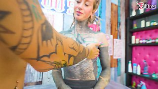 While Tattooing Her He Pounds Both Their Asses Raw & Cums on the Fresh Lines