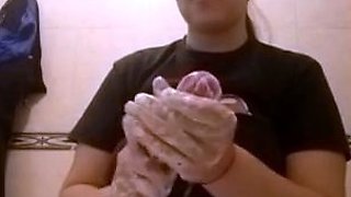 washing his Chinese balls. Sex toys for cumming