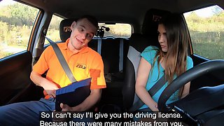 Fake Driving School Cute Italian blowjob and pov orgasm