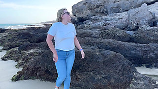 Peeing in Tight Jeans on the Beach
