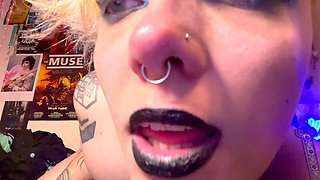 Goth Nostril Flaring, Rubbing Dildo, Drooling in Lipstick
