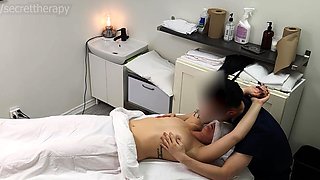 Beautiful brunette caught fucking on hidden cam massage