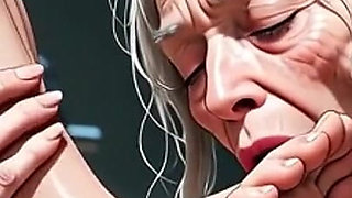 Elderly Granny Worshipping Muscular Domme Feet in Gym