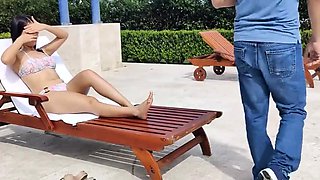 Lovely Amateur teen brunette masturbating outdoor