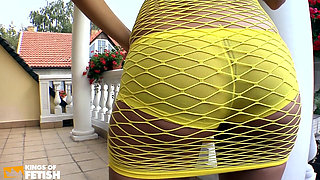 Beautiful Czech Girl with Big Tits Shows Her Yellow Outfit
